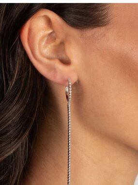 CZ Tennis Drop Huggie Earrings in Silver NEW